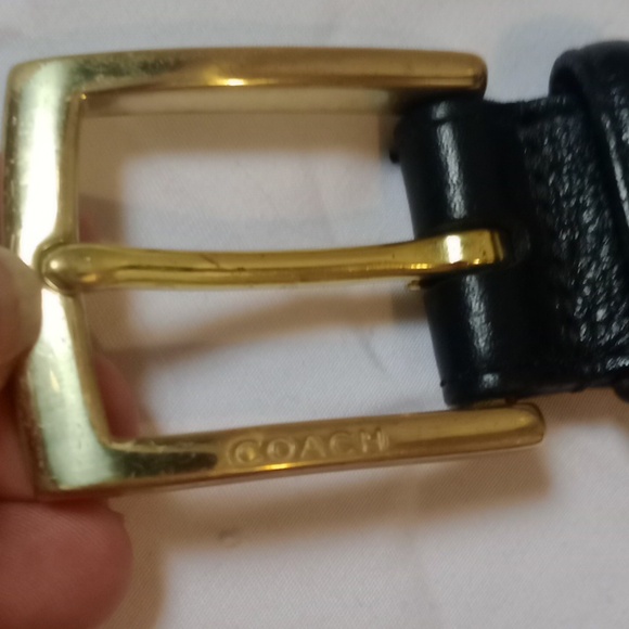 Coach Black Leather Belt with Solid Brass Buckle , Size 34